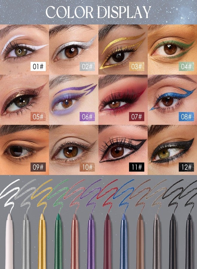 Lestpola Black Glitter Gel Eyeliner Pencil Waterproof, Metallic Retractable Cream Smooth Eye Liner Pencils, Long Lasting Waterline Hypoallergenic Eyeliner Pen, Highly Pigmented Smudge-Proof Makeup for Women-12 - Image 3